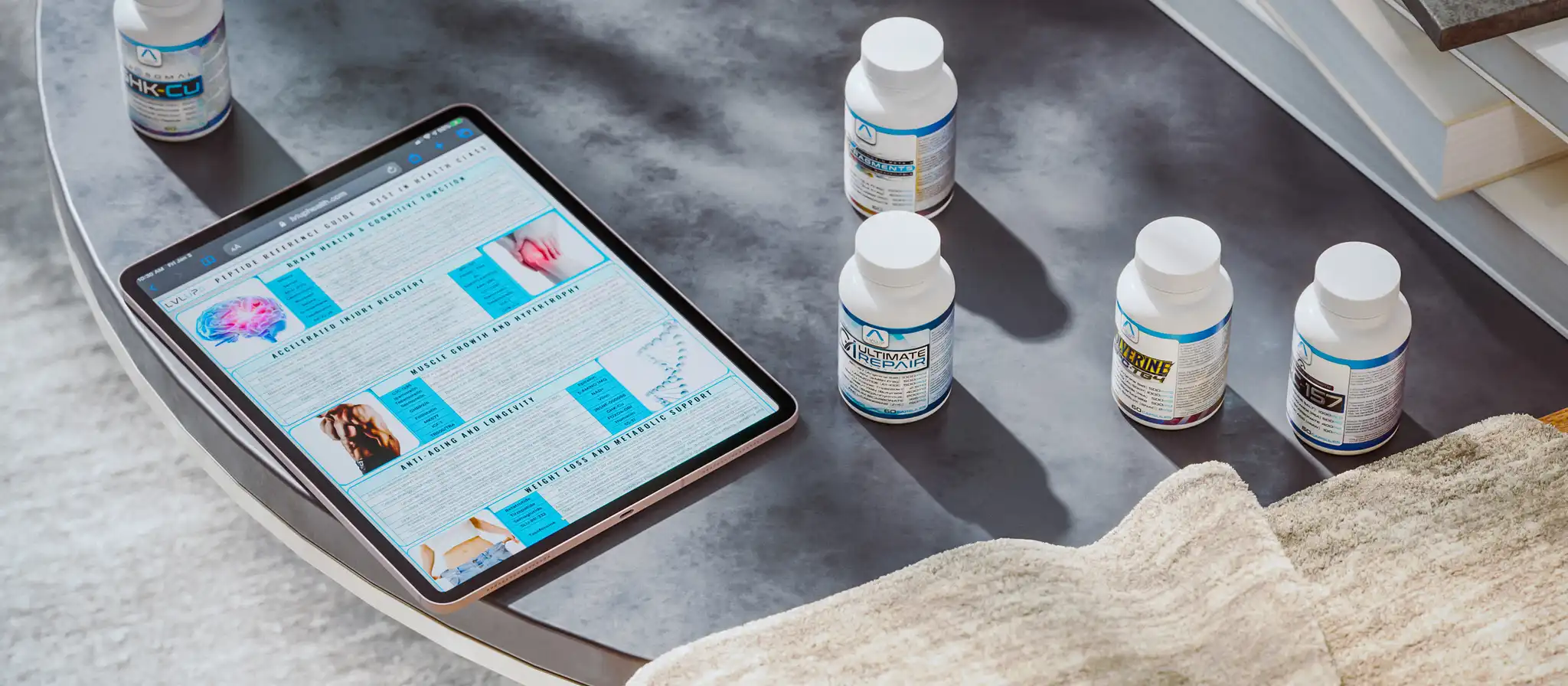 Peptide Guide Widescreen iPad on Table